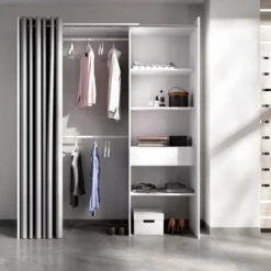 Armoire Wetterhorn, Structure Pour Dressing, Portemanteau Ouvert, 160x50h205 Cm, Blanc Et Gris 8 Armoire Wetterhorn, Structure Pour Dressing, Portemanteau Ouvert, 160x50h205 Cm, Blanc Et Gris -Sominova Soldes Boutique armoire et dressing 22790635