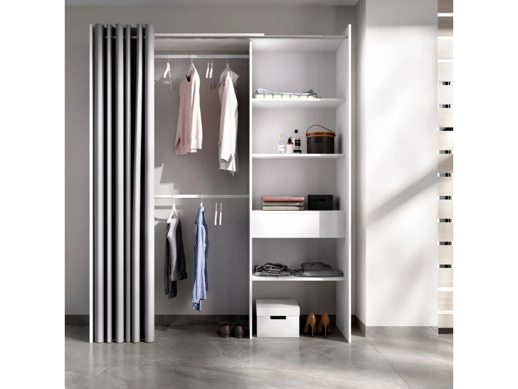 Armoire Wetterhorn, Structure Pour Dressing, Portemanteau Ouvert, 160x50h205 Cm, Blanc Et Gris 4 Armoire Wetterhorn, Structure Pour Dressing, Portemanteau Ouvert, 160x50h205 Cm, Blanc Et Gris – Image 2