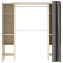 Armoire Wetterhorn, Structure Pour Dressing Avec Rideau, Portemanteau Ouvert, 160x50h203 Cm, Chêne