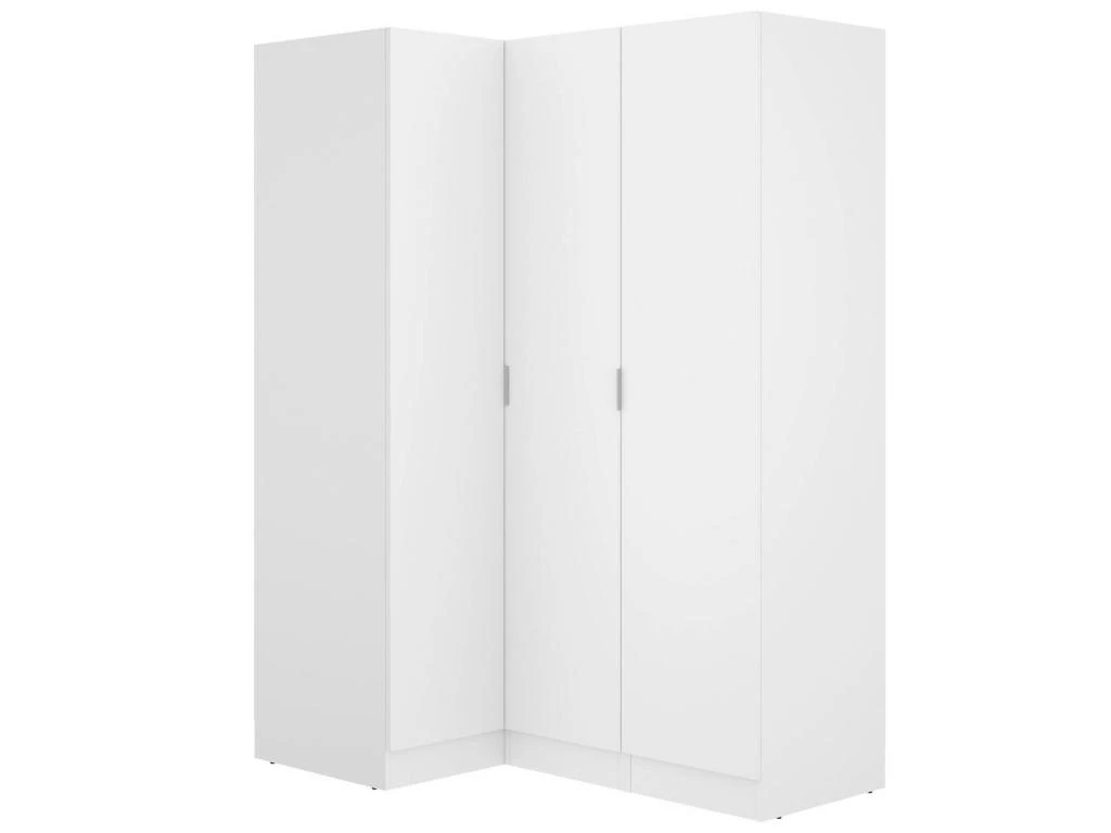 Armoire Meru, Meuble D'angle Pour Chambre, Armoire D'angle Avec 3 Portes Battantes, 133x91h184 Cm, Blanc 3 Armoire Meru, Meuble D'angle Pour Chambre, Armoire D'angle Avec 3 Portes Battantes, 133x91h184 Cm, Blanc