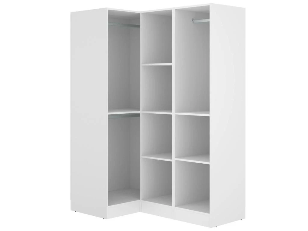 Armoire Meru, Meuble D'angle Pour Chambre, Armoire D'angle Avec 3 Portes Battantes, 133x91h184 Cm, Blanc 7 Armoire Meru, Meuble D'angle Pour Chambre, Armoire D'angle Avec 3 Portes Battantes, 133x91h184 Cm, Blanc – Image 5