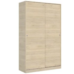 Armoire Denali, Porte-manteau Pour Chambre, Armoire Avec 2 Portes Coulissantes, 120x50h204 Cm, Chêne