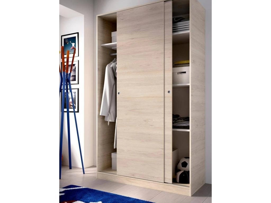 Armoire Denali, Porte-manteau Pour Chambre, Armoire Avec 2 Portes Coulissantes, 120x50h204 Cm, Chêne 6 Armoire Denali, Porte-manteau Pour Chambre, Armoire Avec 2 Portes Coulissantes, 120x50h204 Cm, Chêne – Image 4