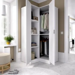 Armoire Elgon, Meuble D'angle Pour Chambre à Coucher, Armoire D'angle Avec 2 Portes Battantes, 91x93h184 Cm, Blanc -Sominova Soldes Boutique armoire et dressing 22791149