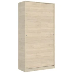 Armoire Kilimangiaro, Portemanteau Pour Chambre, Armoire Avec 2 Portes Coulissantes, 100x50h204 Cm, Chêne