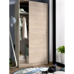 Armoire Kilimangiaro, Portemanteau Pour Chambre, Armoire Avec 2 Portes Coulissantes, 100x50h204 Cm, Chêne -Sominova Soldes Boutique armoire et dressing 22791189