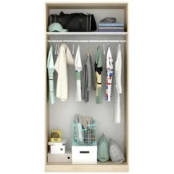 Armoire Kilimangiaro, Portemanteau Pour Chambre, Armoire Avec 2 Portes Coulissantes, 100x50h204 Cm, Chêne -Sominova Soldes Boutique armoire et dressing 22791191