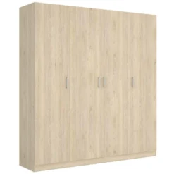 Armoire Bove, Cintre Pour Chambre, Armoire Avec 4 Portes Battantes, 200x52h215 Cm, Chêne