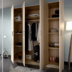 Armoire Bove, Cintre Pour Chambre, Armoire Avec 4 Portes Battantes, 200x52h215 Cm, Chêne 10 Armoire Bove, Cintre Pour Chambre, Armoire Avec 4 Portes Battantes, 200x52h215 Cm, Chêne -Sominova Soldes Boutique armoire et dressing 22791257