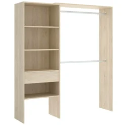 Armoire Lhotse, Structure Pour Dressing, Portemanteau Ouvert, 160x40h187 Cm, Chêne