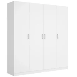 Armoire Bove, Portemanteau Pour Chambre, Armoire Avec 4 Portes Battantes, 200x52h215 Cm, Blanc