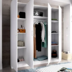 Armoire Bove, Portemanteau Pour Chambre, Armoire Avec 4 Portes Battantes, 200x52h215 Cm, Blanc -Sominova Soldes Boutique armoire et dressing 22791465