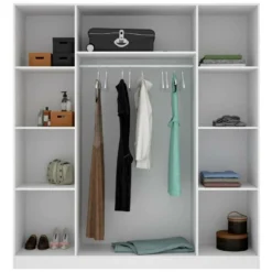 Armoire Bove, Portemanteau Pour Chambre, Armoire Avec 4 Portes Battantes, 200x52h215 Cm, Blanc -Sominova Soldes Boutique armoire et dressing 22791467