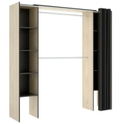 Armoire Manaslu, Structure Pour Dressing, Porte-manteau Extensible Ouvert, 180x50h205 Cm, Chêne Et Gris