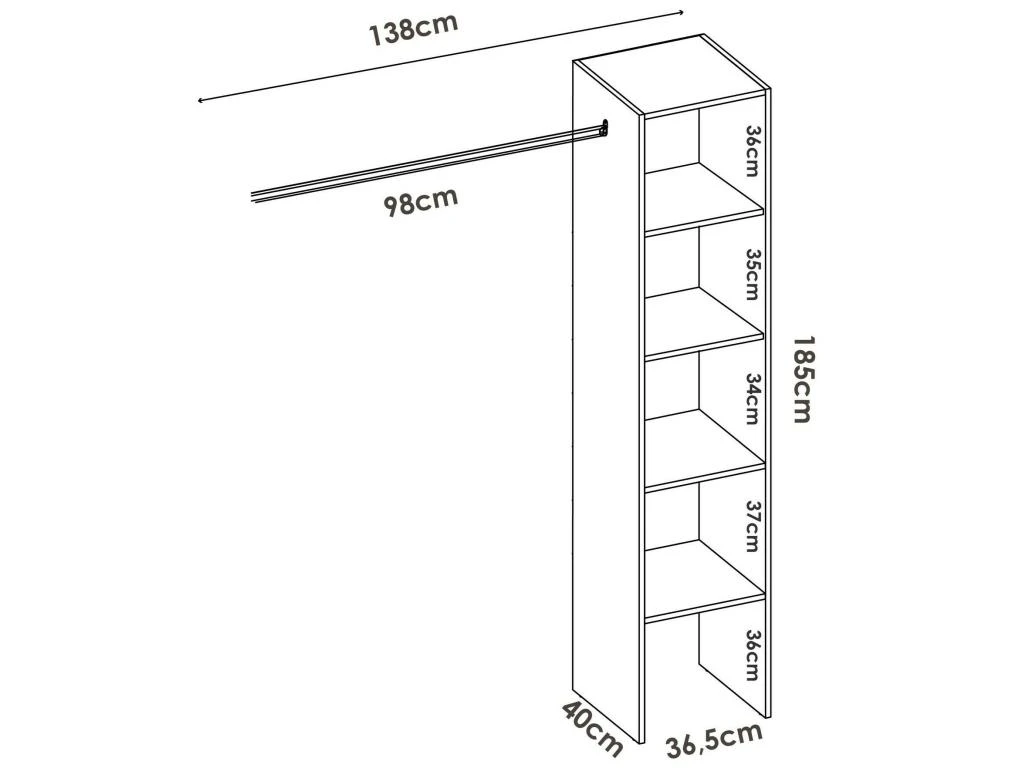 Armoire Presanella, Structure Pour Dressing, Portemanteau Ouvert, 138x40h186 Cm, Chêne Nodi 5 Armoire Presanella, Structure Pour Dressing, Portemanteau Ouvert, 138x40h186 Cm, Chêne Nodi – Image 3