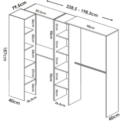 Armoire Quadro, Structure Pour Dressing D'angle, Porte-manteau D'angle Ouvert, 228x79h187 Cm, Blanc -Sominova Soldes Boutique armoire et dressing 22791907
