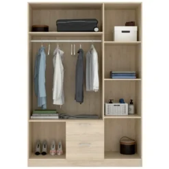 Armoire Argentella, Portemanteau Pour Chambre, Armoire Avec 3 Portes Battantes Et 2 Tiroirs, 150x52h215 Cm, Chêne -Sominova Soldes Boutique armoire et dressing 22792145