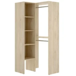 Armoire Bernina, Structure Pour Dressing D'angle, Porte-manteau D'angle Ouvert, 79x88h186 Cm, Chêne