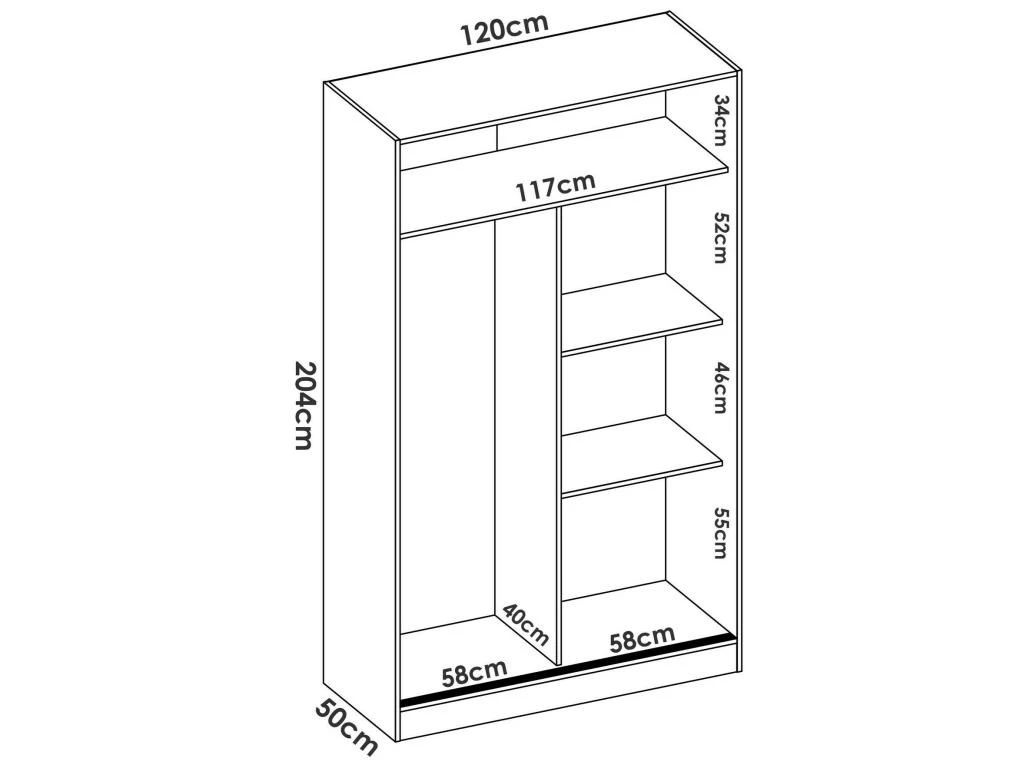Armoire Denali, Porte-manteau Pour Chambre, Armoire Avec 2 Portes Coulissantes, 120x50h204 Cm, Blanc 5 Armoire Denali, Porte-manteau Pour Chambre, Armoire Avec 2 Portes Coulissantes, 120x50h204 Cm, Blanc â Image 3