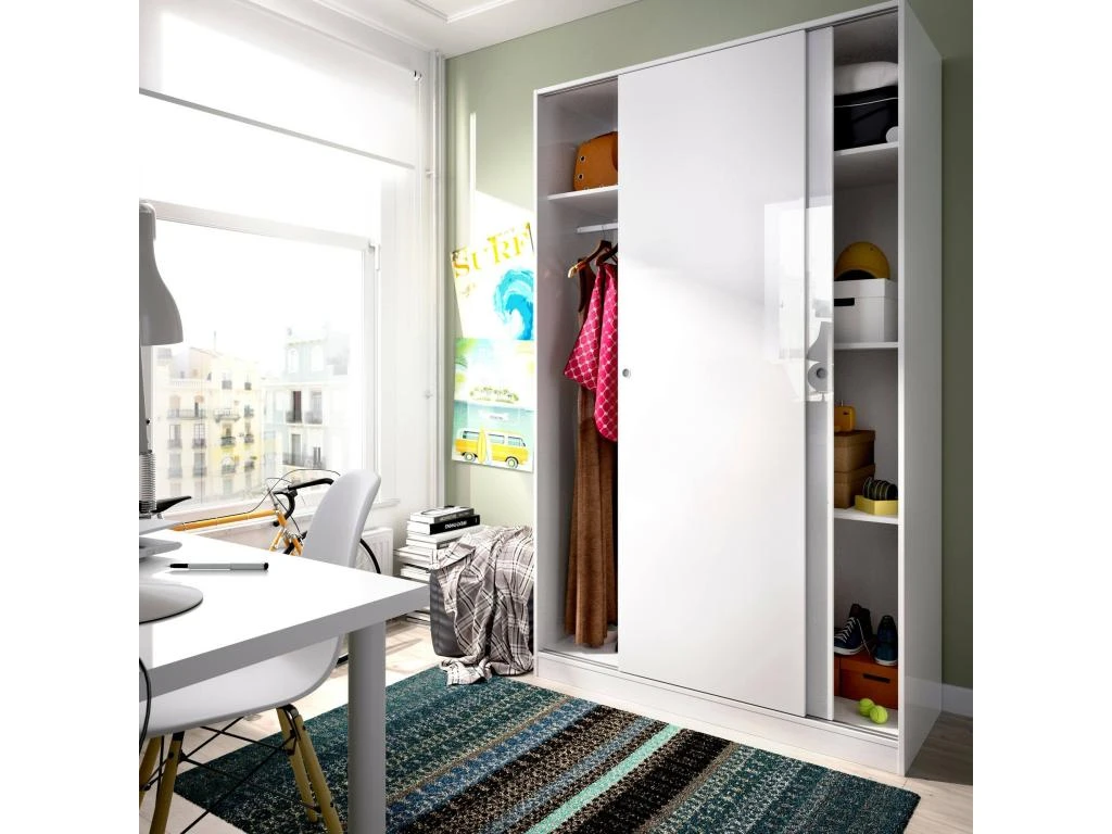 Armoire Denali, Porte-manteau Pour Chambre, Armoire Avec 2 Portes Coulissantes, 120x50h204 Cm, Blanc 6 Armoire Denali, Porte-manteau Pour Chambre, Armoire Avec 2 Portes Coulissantes, 120x50h204 Cm, Blanc â Image 4