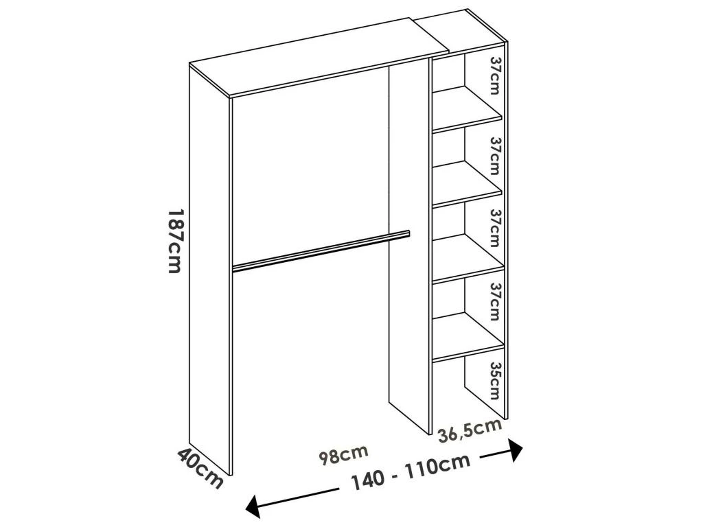 Armoire Makalu, Structure Pour Dressing, Portemanteau Ouvert, 140x40h187 Cm, Blanc 5 Armoire Makalu, Structure Pour Dressing, Portemanteau Ouvert, 140x40h187 Cm, Blanc â Image 3