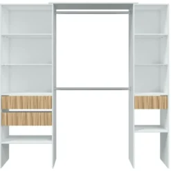 Armoire Worland, Meubles De Chambre à Coucher, Cintre Avec étagères Et Tiroirs 3, 196x40h187 Cm, Blanc Et Chêne -Sominova Soldes Boutique armoire et dressing 22792419