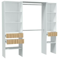Armoire Worland, Meubles De Chambre à Coucher, Cintre Avec étagères Et Tiroirs 3, 196x40h187 Cm, Blanc Et Chêne -Sominova Soldes Boutique armoire et dressing 22792421