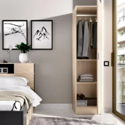 Armoire Cusna, Cintre Pour Chambre, Armoire Avec 1 Porte Simple, 41x52h184 Cm, Chêne -Sominova Soldes Boutique armoire et dressing 22792771