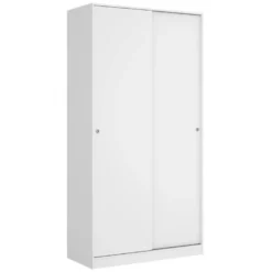 Armoire Kilimangiaro, Portemanteau Pour Chambre, Armoire Avec 2 Portes Coulissantes, 100x50h204 Cm, Blanc