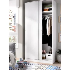 Armoire Kilimangiaro, Portemanteau Pour Chambre, Armoire Avec 2 Portes Coulissantes, 100x50h204 Cm, Blanc -Sominova Soldes Boutique armoire et dressing 22792801
