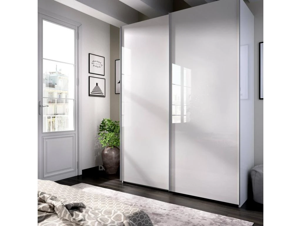 Armoire Nuptse, Porte-manteau Pour Chambre, Armoire Avec 2 Portes Coulissantes, 150x65h204 Cm, Blanc 4 Armoire Nuptse, Porte-manteau Pour Chambre, Armoire Avec 2 Portes Coulissantes, 150x65h204 Cm, Blanc â Image 2