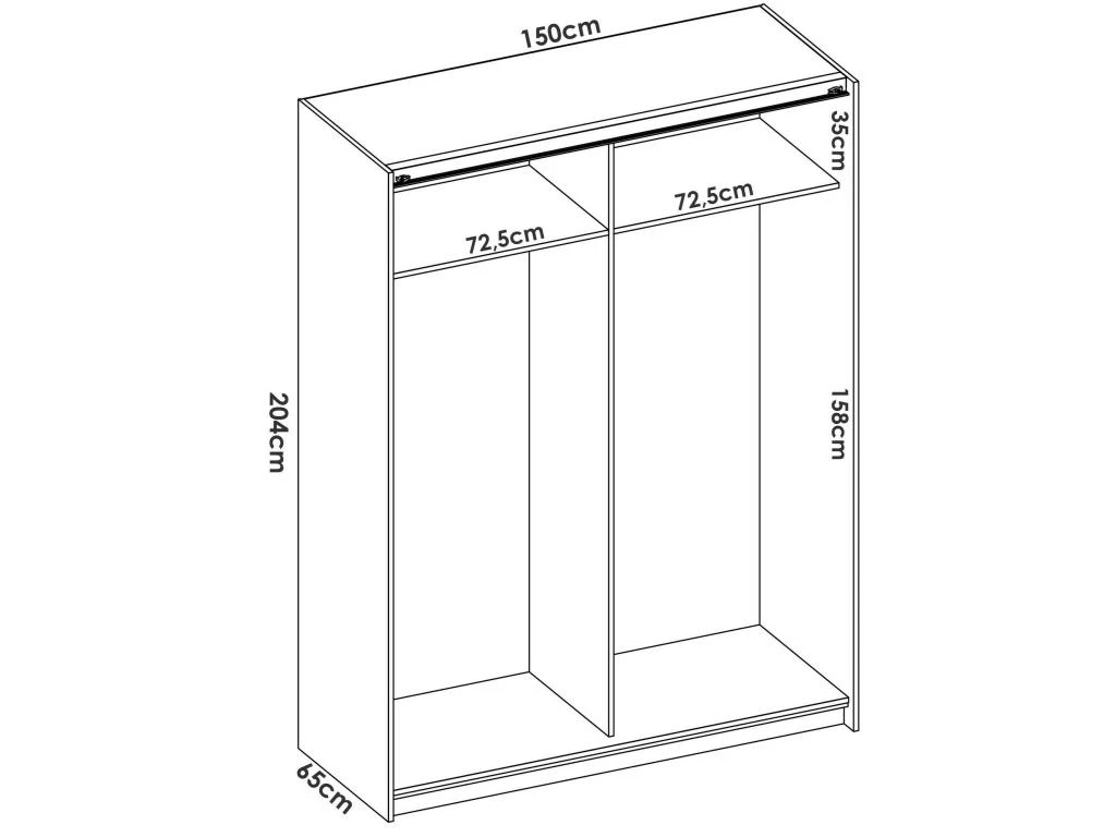 Armoire Nuptse, Porte-manteau Pour Chambre, Armoire Avec 2 Portes Coulissantes, 150x65h204 Cm, Blanc 5 Armoire Nuptse, Porte-manteau Pour Chambre, Armoire Avec 2 Portes Coulissantes, 150x65h204 Cm, Blanc â Image 3