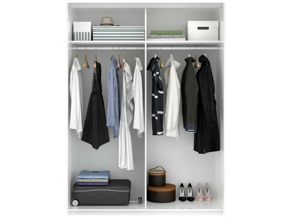 Armoire Nuptse, Porte-manteau Pour Chambre, Armoire Avec 2 Portes Coulissantes, 150x65h204 Cm, Blanc 7 Armoire Nuptse, Porte-manteau Pour Chambre, Armoire Avec 2 Portes Coulissantes, 150x65h204 Cm, Blanc â Image 5