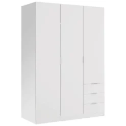 Armoire Cimone, Portemanteau Pour Chambre, Armoire Avec 3 Portes Battantes Et 3 Tiroirs, 121x52h184 Cm, Blanc