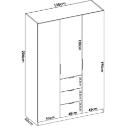Armoire Falterona, Portemanteau Pour Chambre, Armoire Avec 3 Portes Battantes Et 3 Tiroirs, 135x52h204 Cm, Blanc 9 Armoire Falterona, Portemanteau Pour Chambre, Armoire Avec 3 Portes Battantes Et 3 Tiroirs, 135x52h204 Cm, Blanc -Sominova Soldes Boutique armoire et dressing 22793137