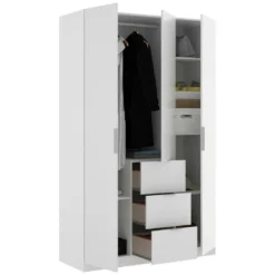 Armoire Falterona, Portemanteau Pour Chambre, Armoire Avec 3 Portes Battantes Et 3 Tiroirs, 135x52h204 Cm, Blanc 11 Armoire Falterona, Portemanteau Pour Chambre, Armoire Avec 3 Portes Battantes Et 3 Tiroirs, 135x52h204 Cm, Blanc -Sominova Soldes Boutique armoire et dressing 22793141