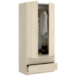 Armoire Pisanino, Portemanteau Pour Chambre, Armoire Avec 2 Portes Battantes Et 2 Tiroirs, 81x52h184 Cm, Chêne -Sominova Soldes Boutique armoire et dressing 22793587