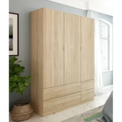 Armoire Weymouth, Meubles De Chambre Avec 3 Portes Et 2 Tiroirs, Cintre, 135x52h200 Cm, Chêne -Sominova Soldes Boutique armoire et dressing 22793671