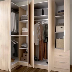 Armoire Sucso, Meuble D'angle Pour Chambre à Coucher, Armoire D'angle Avec 5 Portes Battantes, 214x91h184 Cm, Chêne -Sominova Soldes Boutique armoire et dressing 22793695