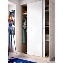 Armoire Denali, Portemanteau Pour Chambre, Armoire Avec 2 Portes Coulissantes, 120x50h204 Cm, Blanc Et Chêne -Sominova Soldes Boutique armoire et dressing 22793733