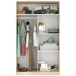 Armoire Denali, Portemanteau Pour Chambre, Armoire Avec 2 Portes Coulissantes, 120x50h204 Cm, Blanc Et Chêne -Sominova Soldes Boutique armoire et dressing 22793735