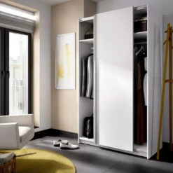 Armoire Annapurna, Porte-manteau Pour Chambre, Armoire Avec 2 Portes Coulissantes, 120x65h204 Cm, Blanc -Sominova Soldes Boutique armoire et dressing 22793833