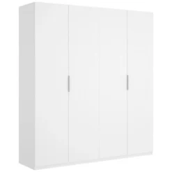 Armoire Prado, Portemanteau Pour Chambre, Armoire Avec 4 Portes Battantes, 180x52h204 Cm, Blanc