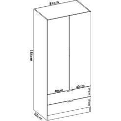 Armoire Pisanino, Portemanteau Pour Chambre, Armoire Avec 2 Portes Battantes Et 2 Tiroirs, 81x52h184 Cm, Blanc -Sominova Soldes Boutique armoire et dressing 22793861