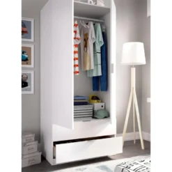 Armoire Pisanino, Portemanteau Pour Chambre, Armoire Avec 2 Portes Battantes Et 2 Tiroirs, 81x52h184 Cm, Blanc -Sominova Soldes Boutique armoire et dressing 22793863