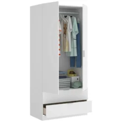 Armoire Pisanino, Portemanteau Pour Chambre, Armoire Avec 2 Portes Battantes Et 2 Tiroirs, 81x52h184 Cm, Blanc -Sominova Soldes Boutique armoire et dressing 22793865