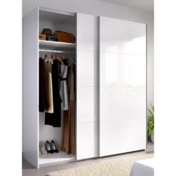 Armoire Saltoro, Porte-manteau Pour Chambre, Armoire Avec 2 Portes Coulissantes, 180x65h204 Cm, Blanc -Sominova Soldes Boutique armoire et dressing 22793945