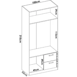 Armoire Velino, Portemanteau Pour Chambre, Armoire Avec 2 Portes Battantes Et 2 Tiroirs, 100x52h215 Cm, Chêne -Sominova Soldes Boutique armoire et dressing 22794033