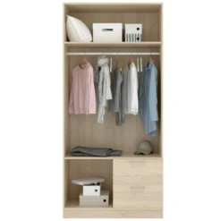 Armoire Velino, Portemanteau Pour Chambre, Armoire Avec 2 Portes Battantes Et 2 Tiroirs, 100x52h215 Cm, Chêne -Sominova Soldes Boutique armoire et dressing 22794037