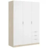 Armoire Cimone, Portemanteau Pour Chambre, Armoire Avec 3 Portes Battantes Et 3 Tiroirs, 121x52h184 Cm, Blanc Et Chêne -Sominova Soldes Boutique armoire et dressing 22794049